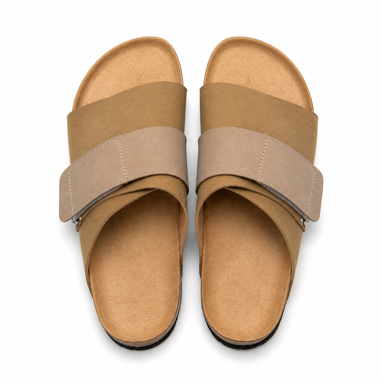 Par de sandalias Confort+ color camel visto desde arriba