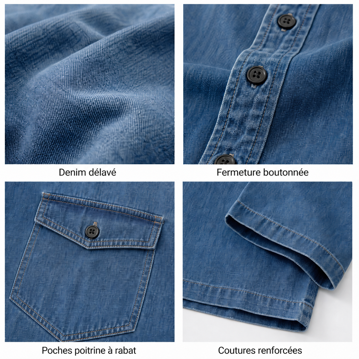 Détails du denim, des boutons, des poches et des coutures