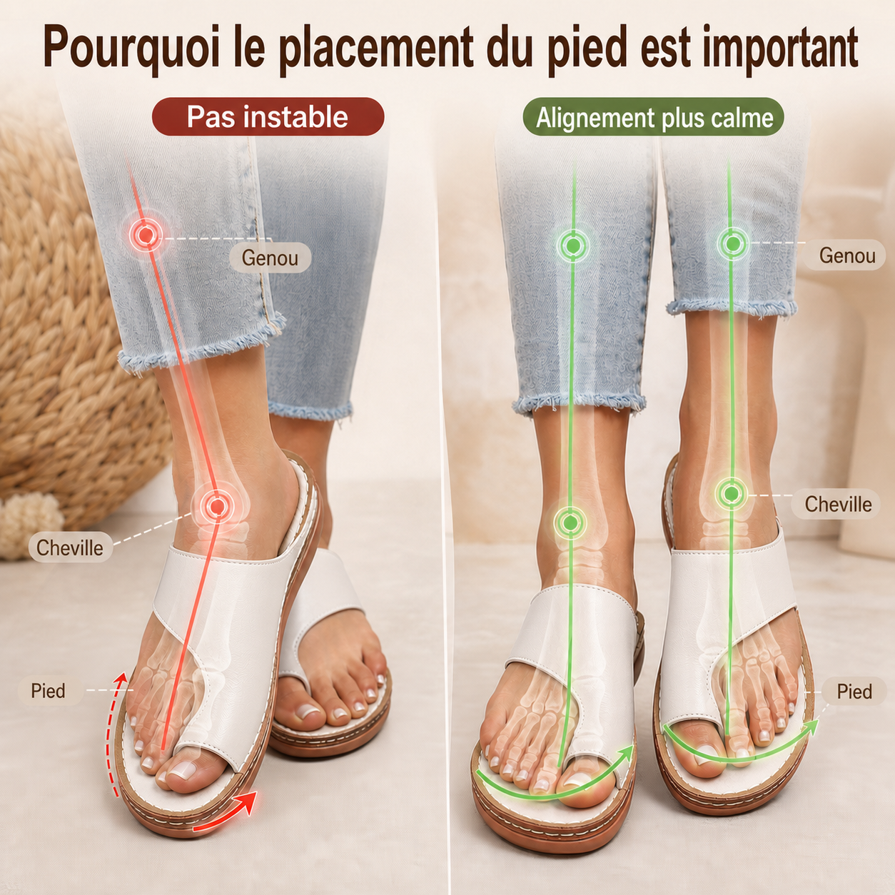 Placement du pied et alignement de la jambe