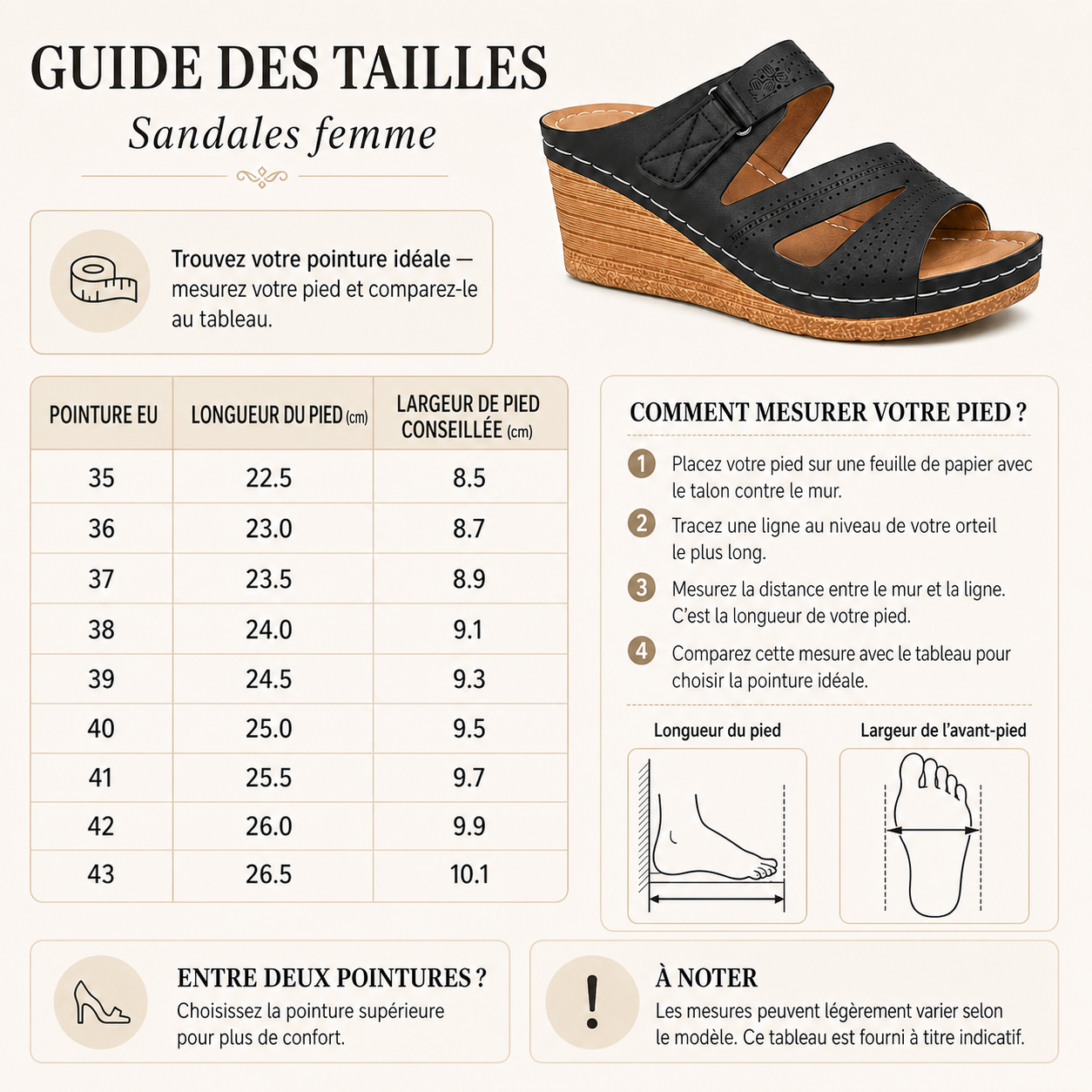 Guide des tailles des sandales femme