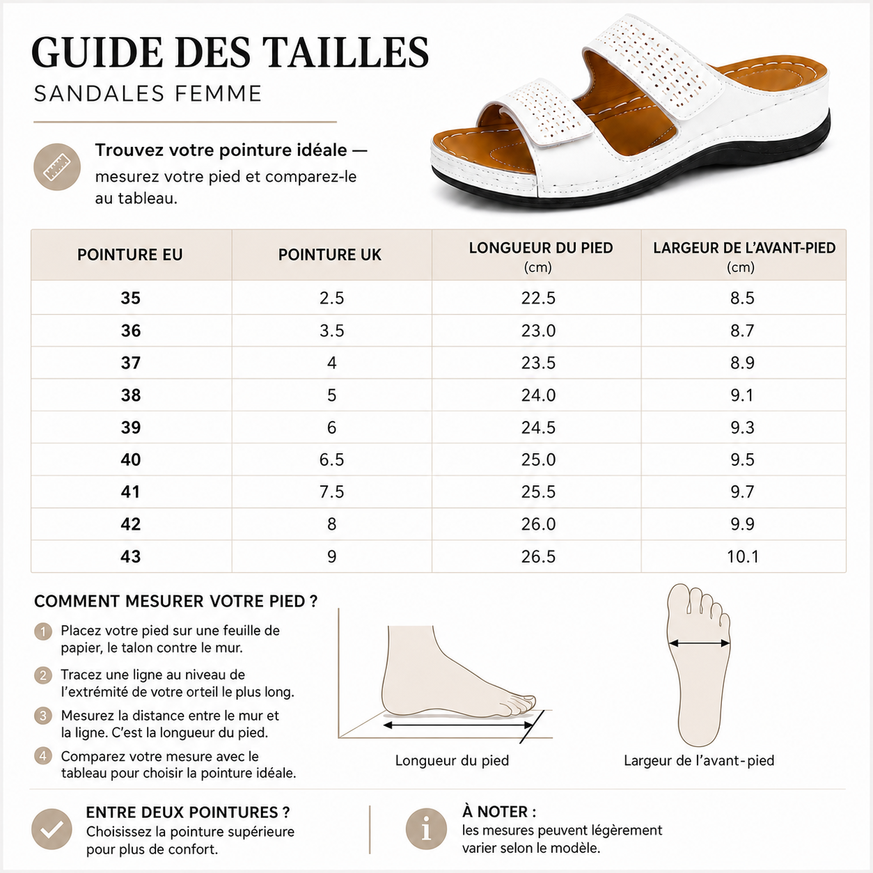 Guide des tailles des sandales femme