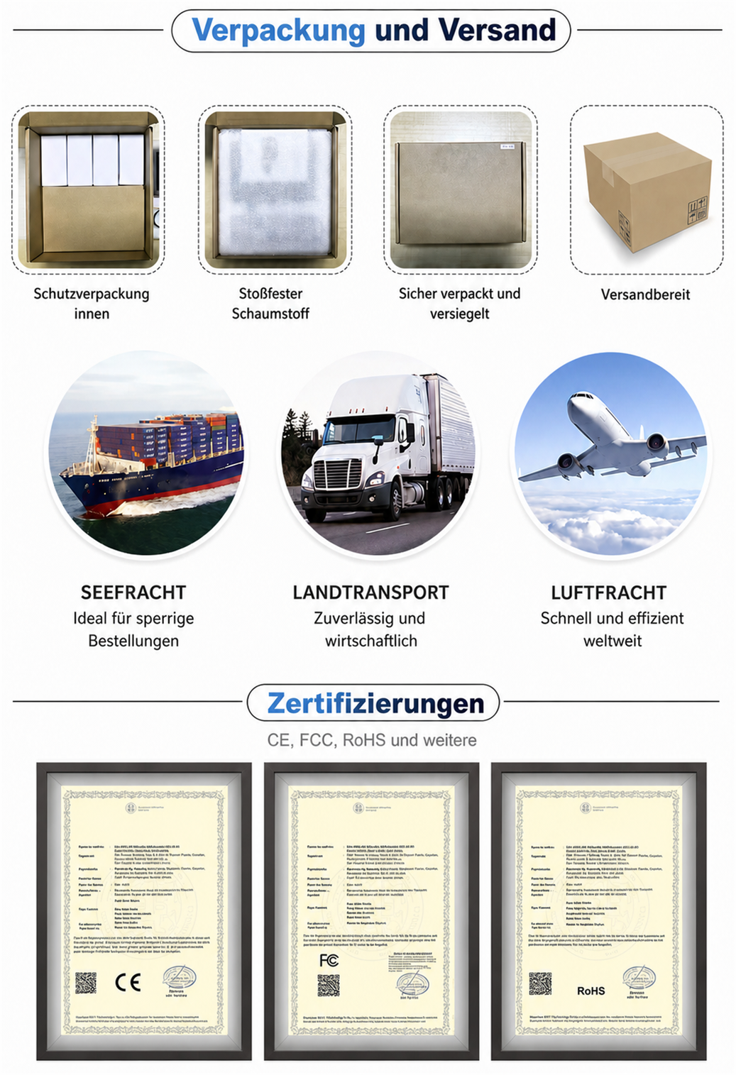 Verpackung und Versand
