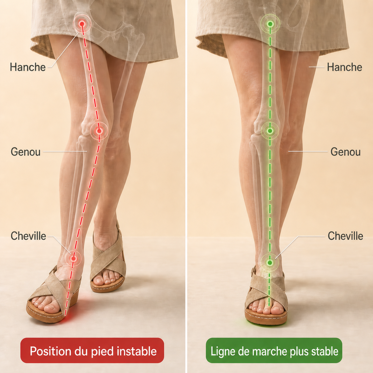 Alignement de la hanche, du genou et de la cheville