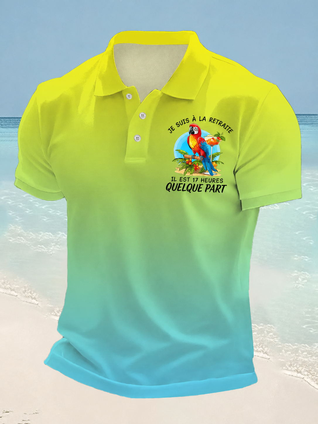 Polo homme imprimé perroquet en français — bleu-vert