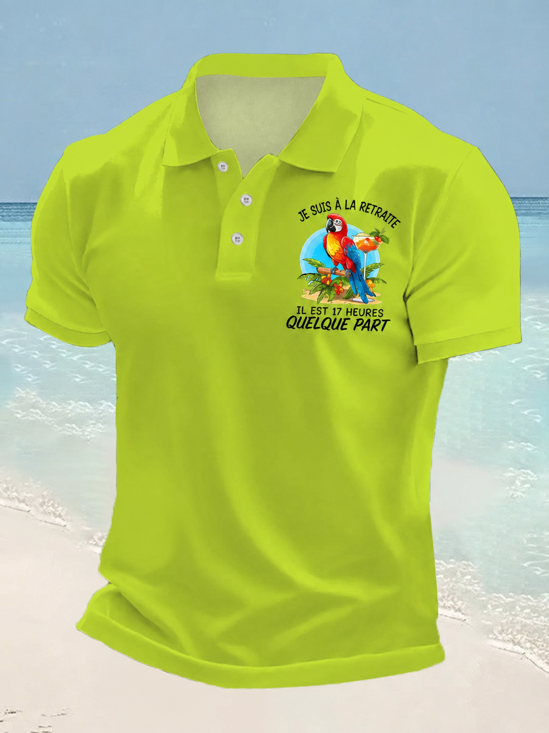 Polo homme imprimé perroquet en français — vert