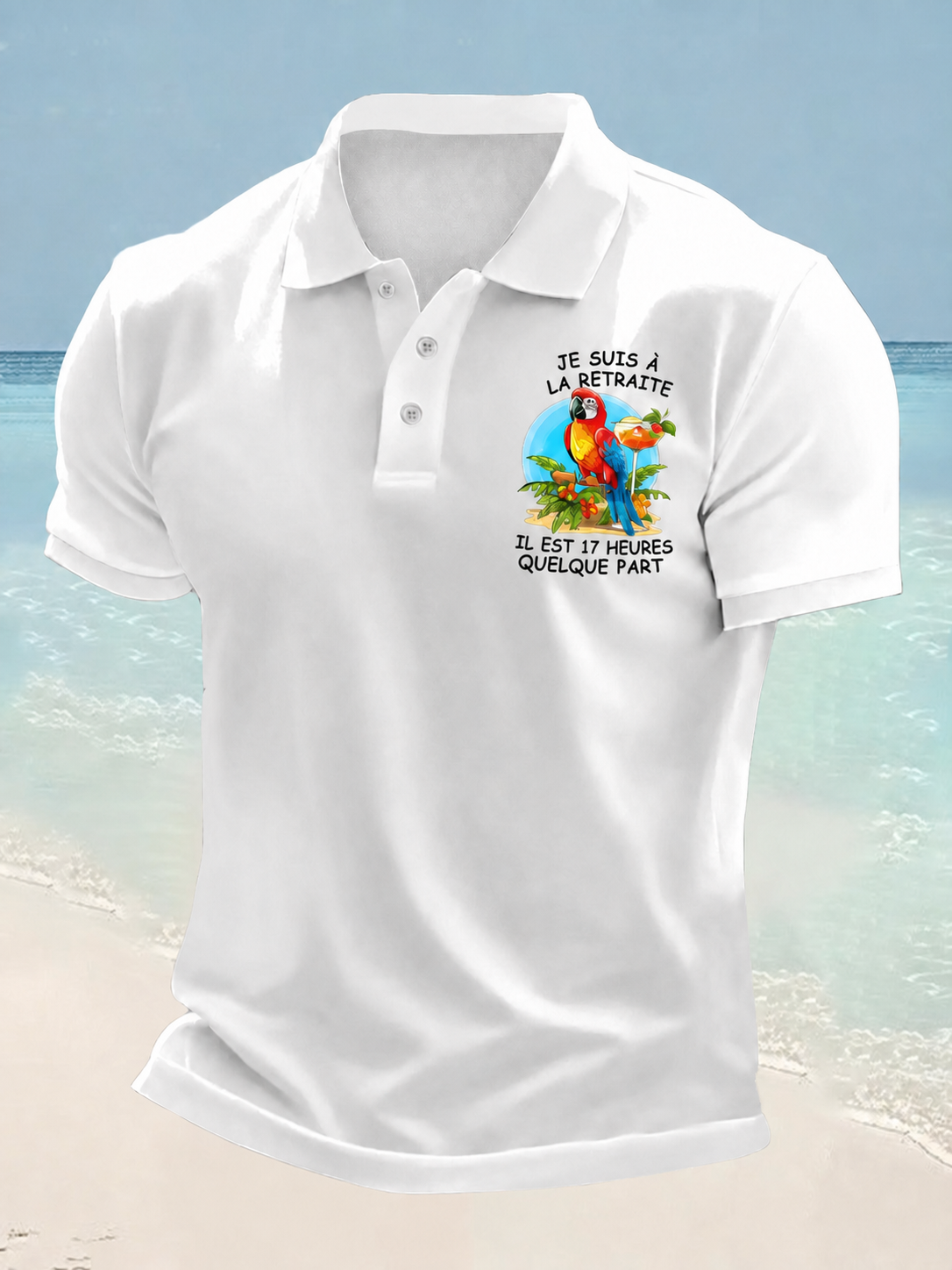 Polo homme imprimé perroquet en français — blanc