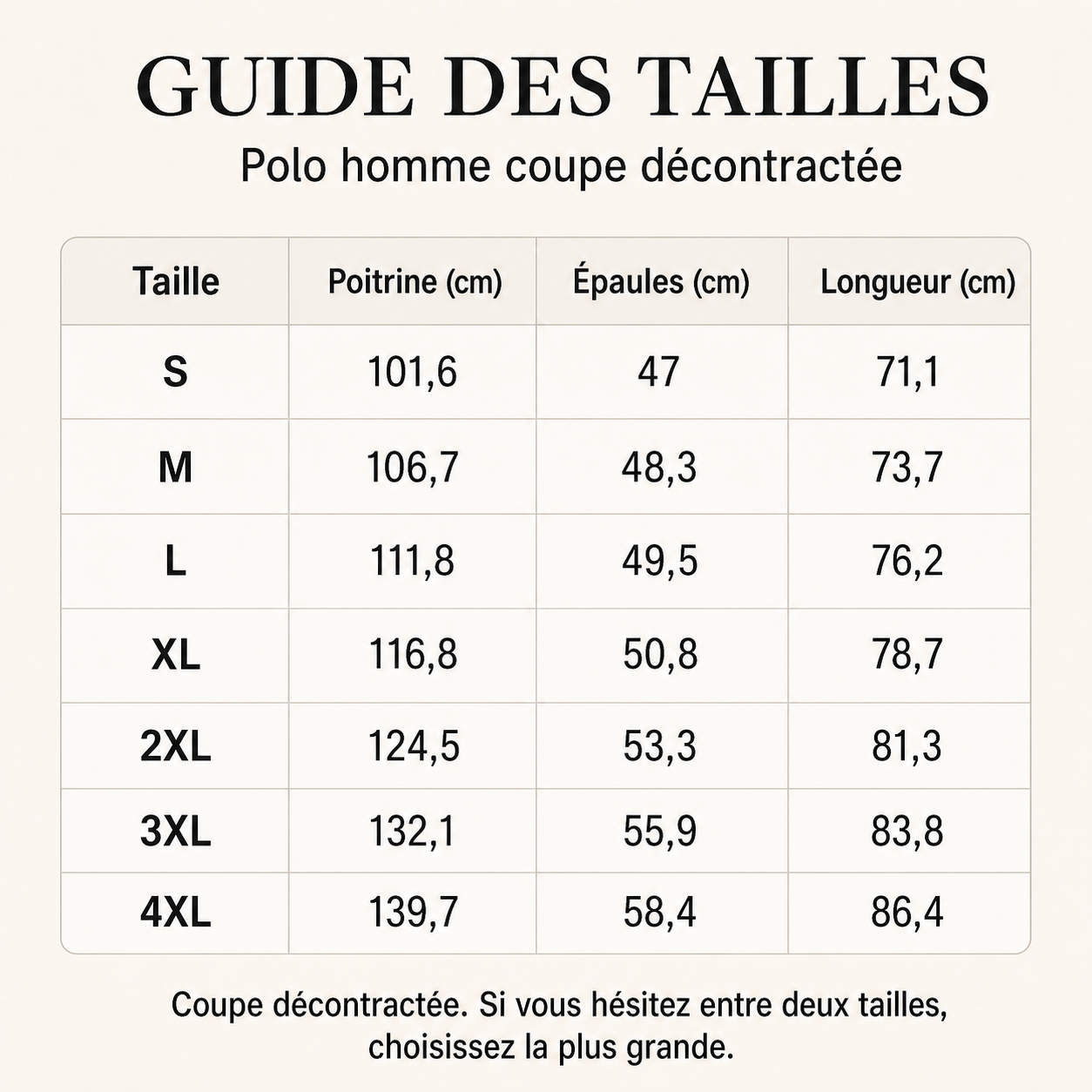 Guide français des tailles S à 4XL pour le polo homme délavé à poche