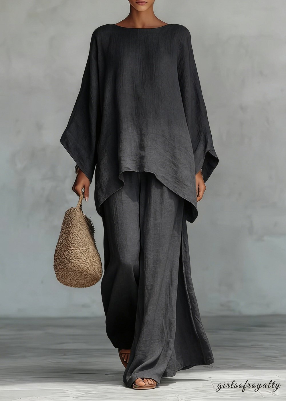 Ensemble femme cape et pantalon large — noir