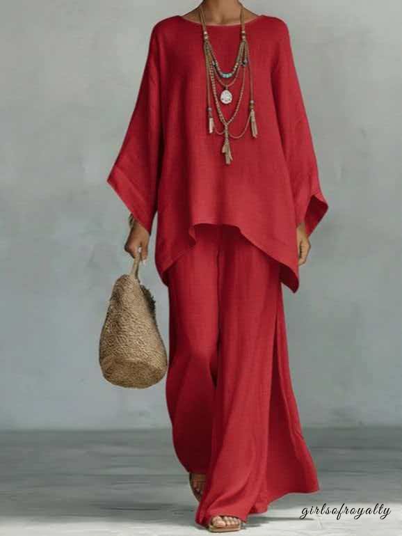 Ensemble femme cape et pantalon large — rouge
