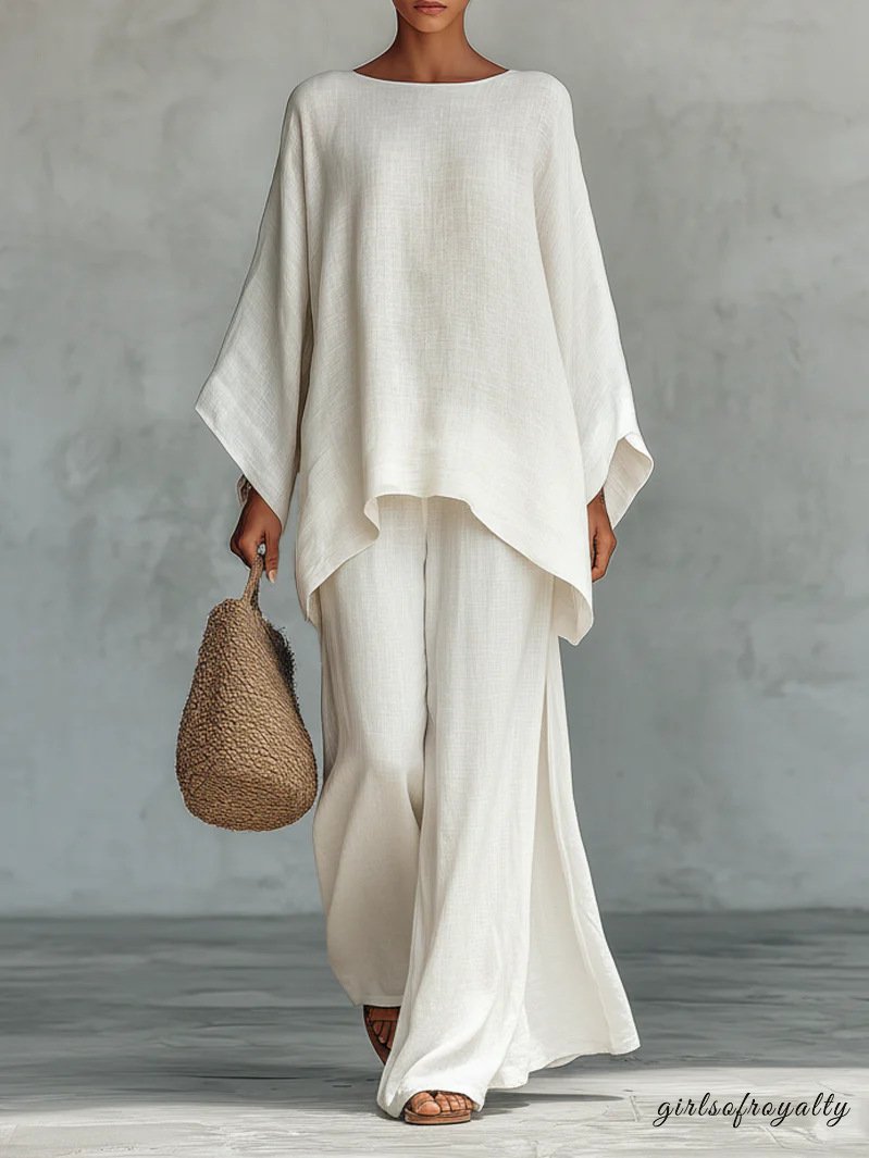 Ensemble femme cape et pantalon large — blanc