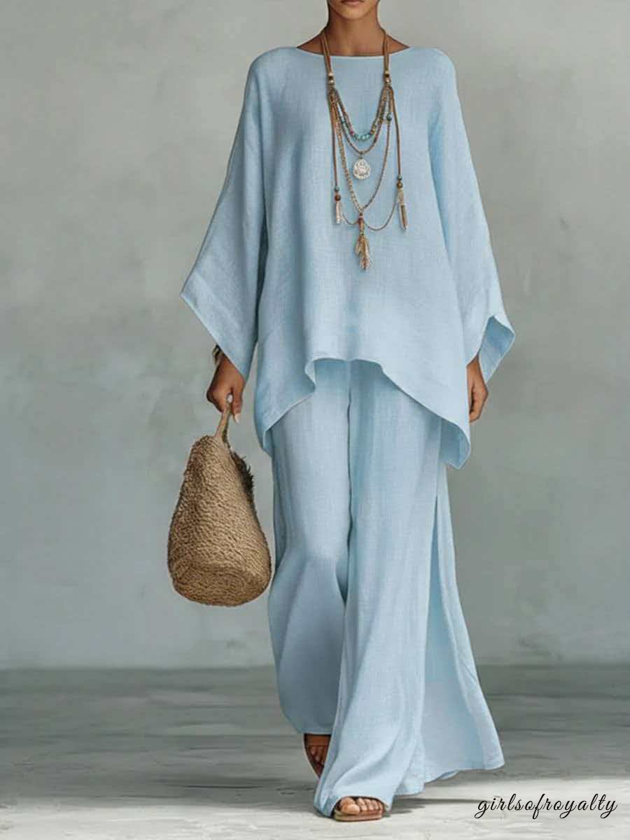 Ensemble femme cape et pantalon large — bleu