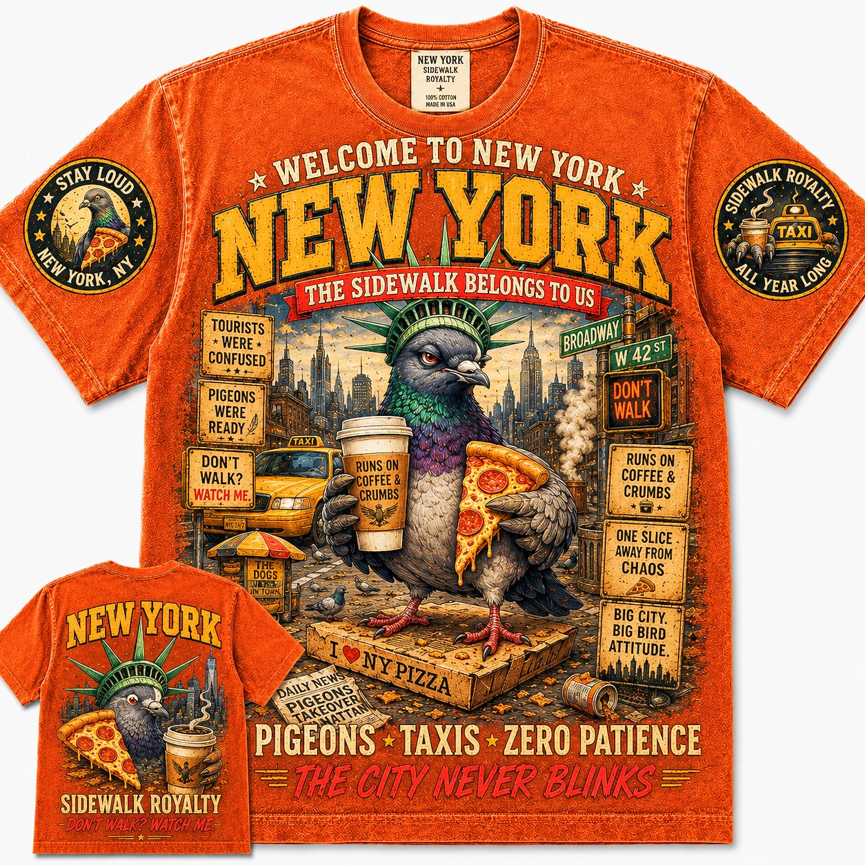 New York Sidewalk Royalty Pigeon Tee