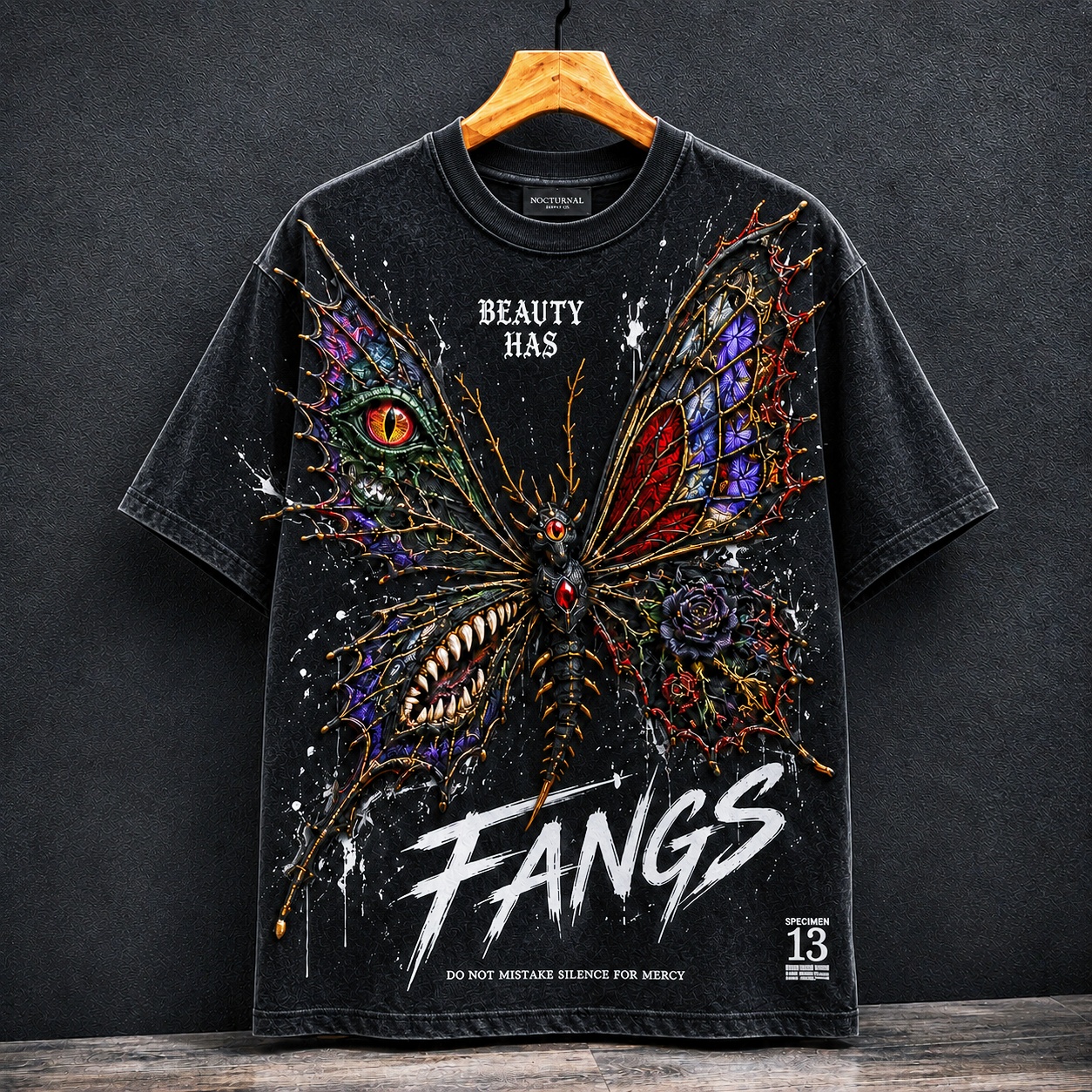Beauty Has Fangs Gothic Butterfly Tee