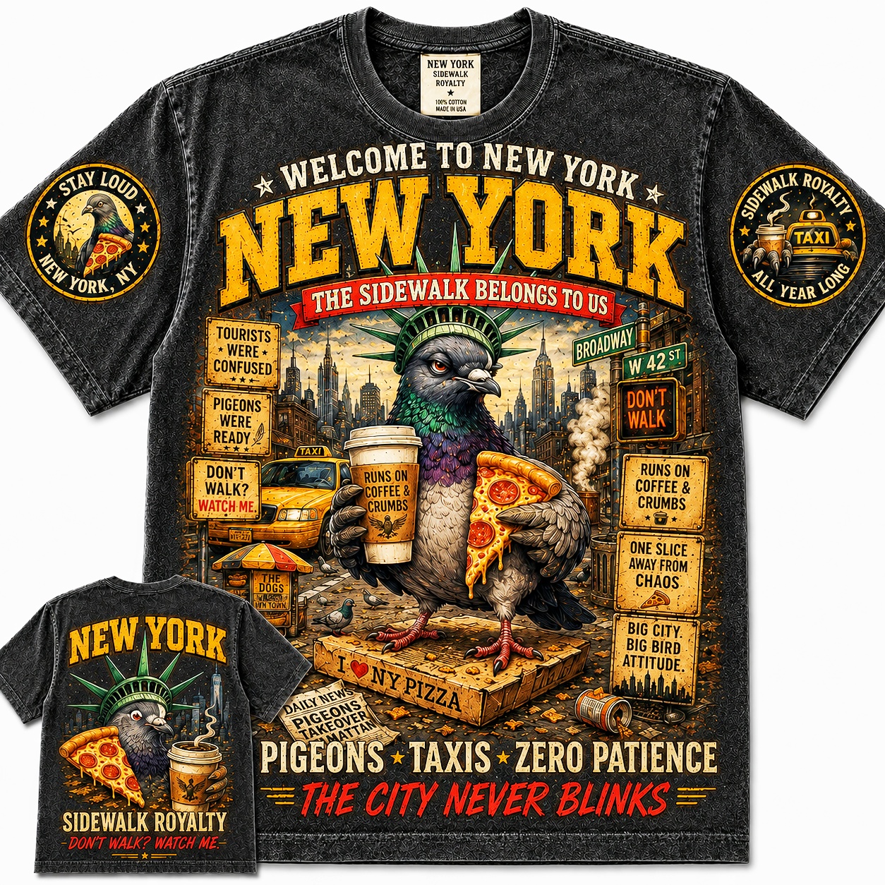 New York Sidewalk Royalty Pigeon Tee