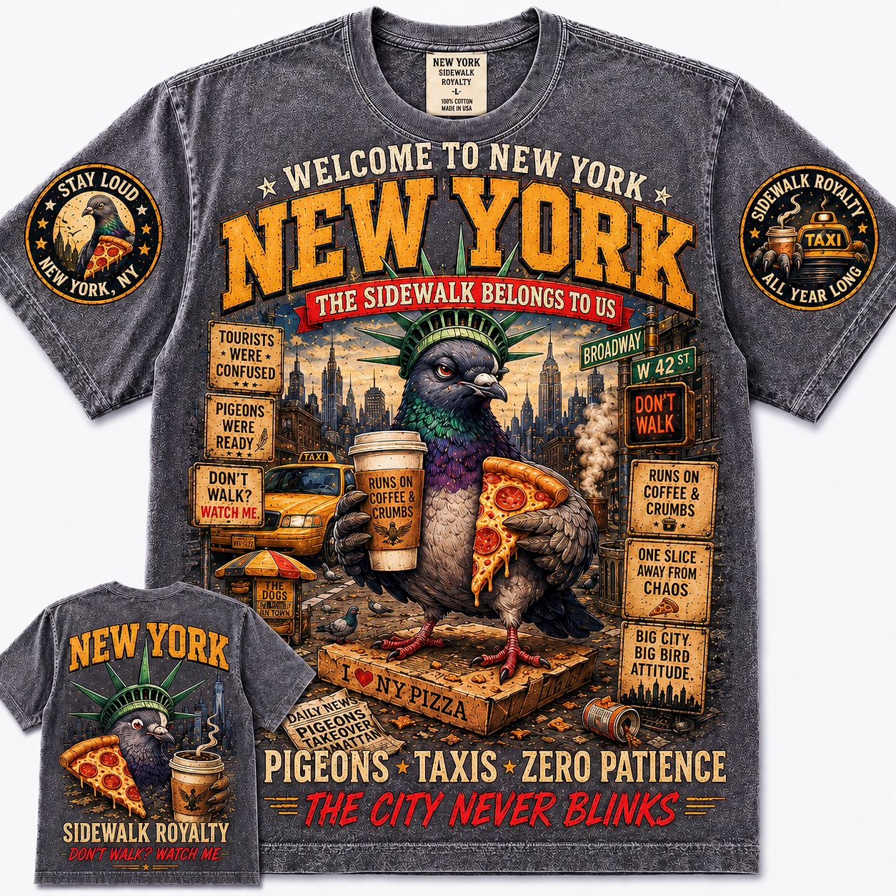 New York Sidewalk Royalty Pigeon Tee