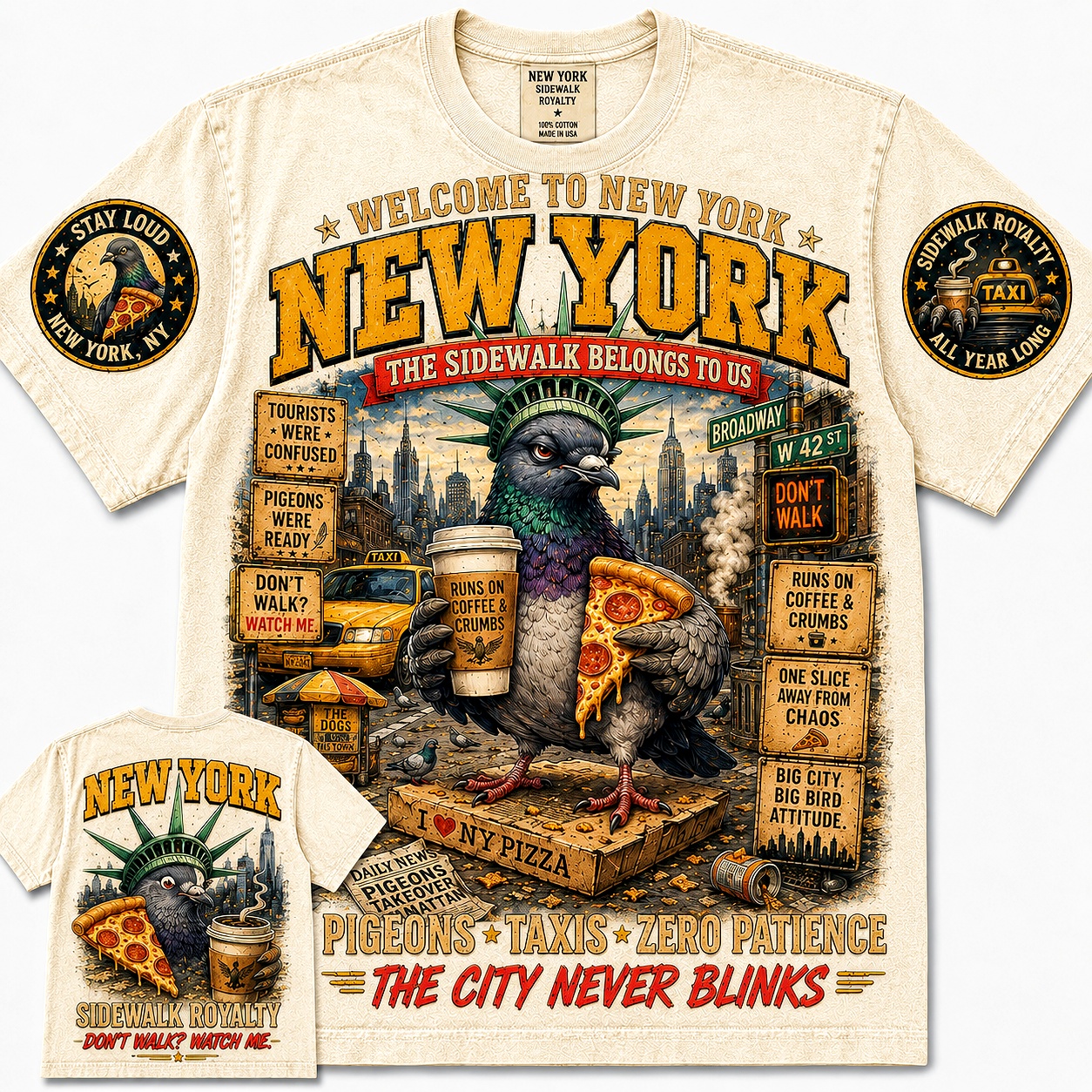 New York Sidewalk Royalty Pigeon Tee