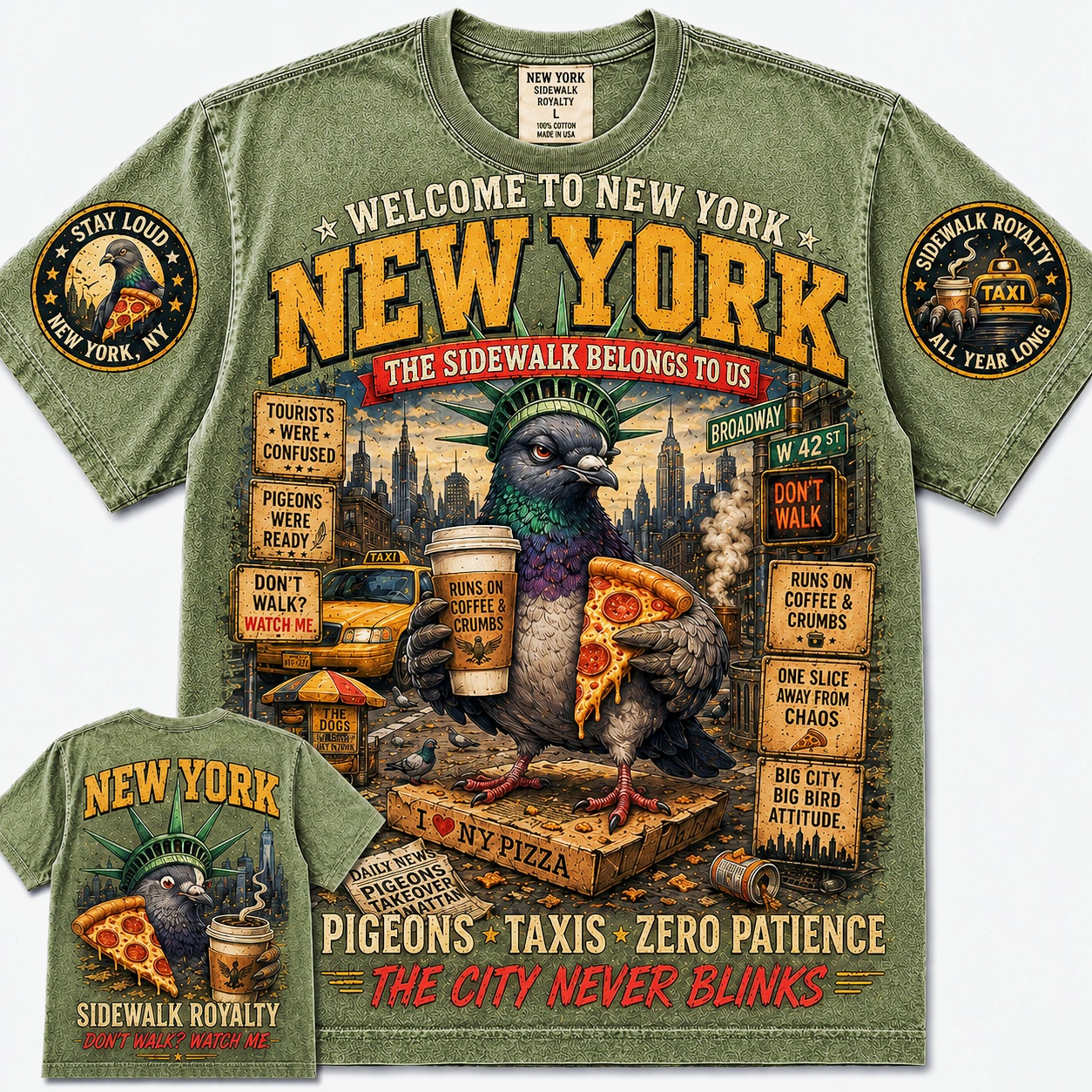 New York Sidewalk Royalty Pigeon Tee