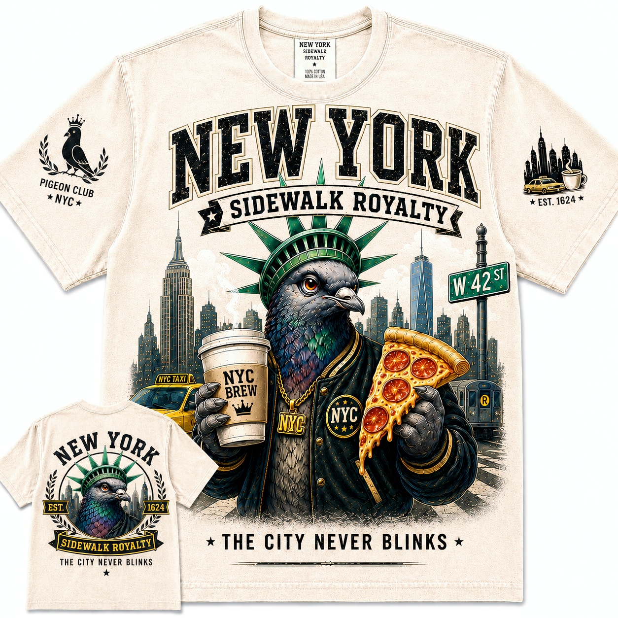 New York Sidewalk Royalty Pigeon Tee
