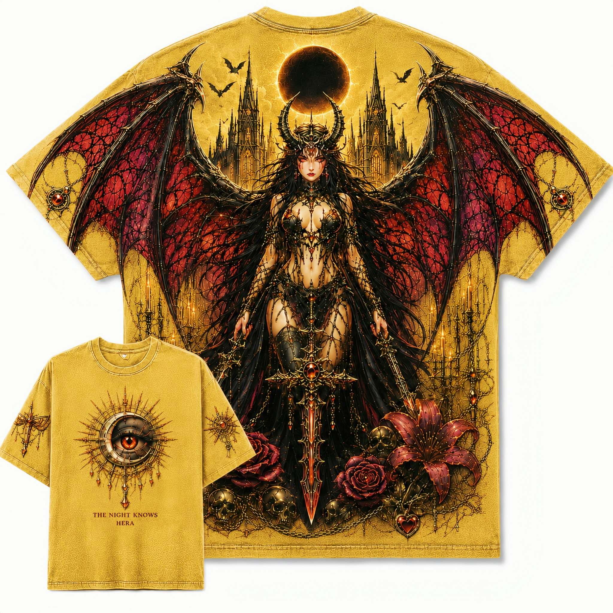 Gothic Winged Witch Dark Moon T-Shirt