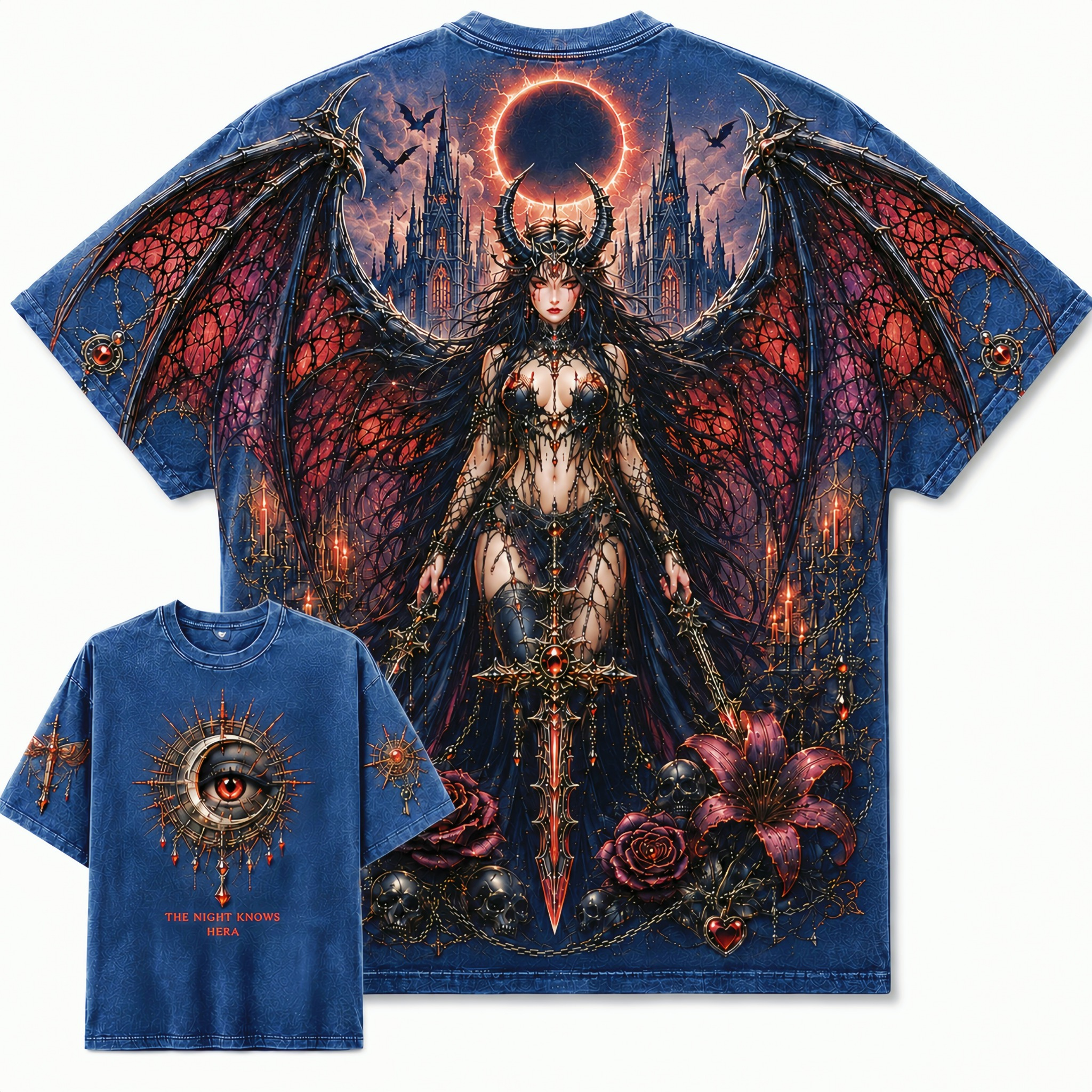 Gothic Winged Witch Dark Moon T-Shirt