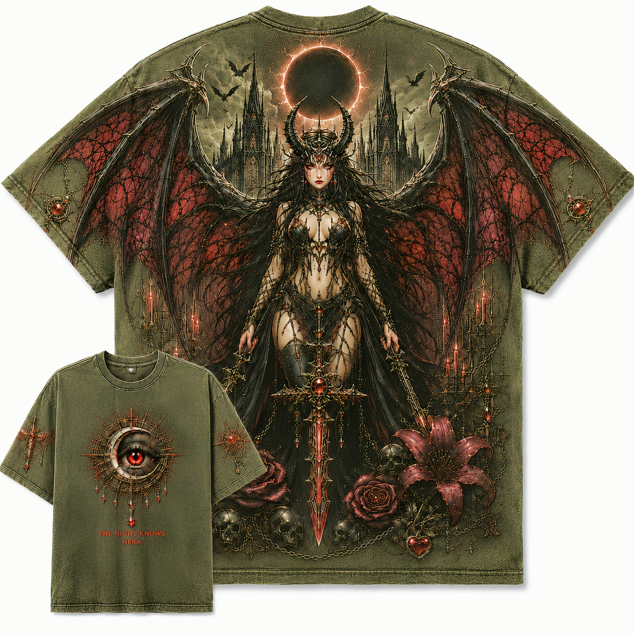 Gothic Winged Witch Dark Moon T-Shirt