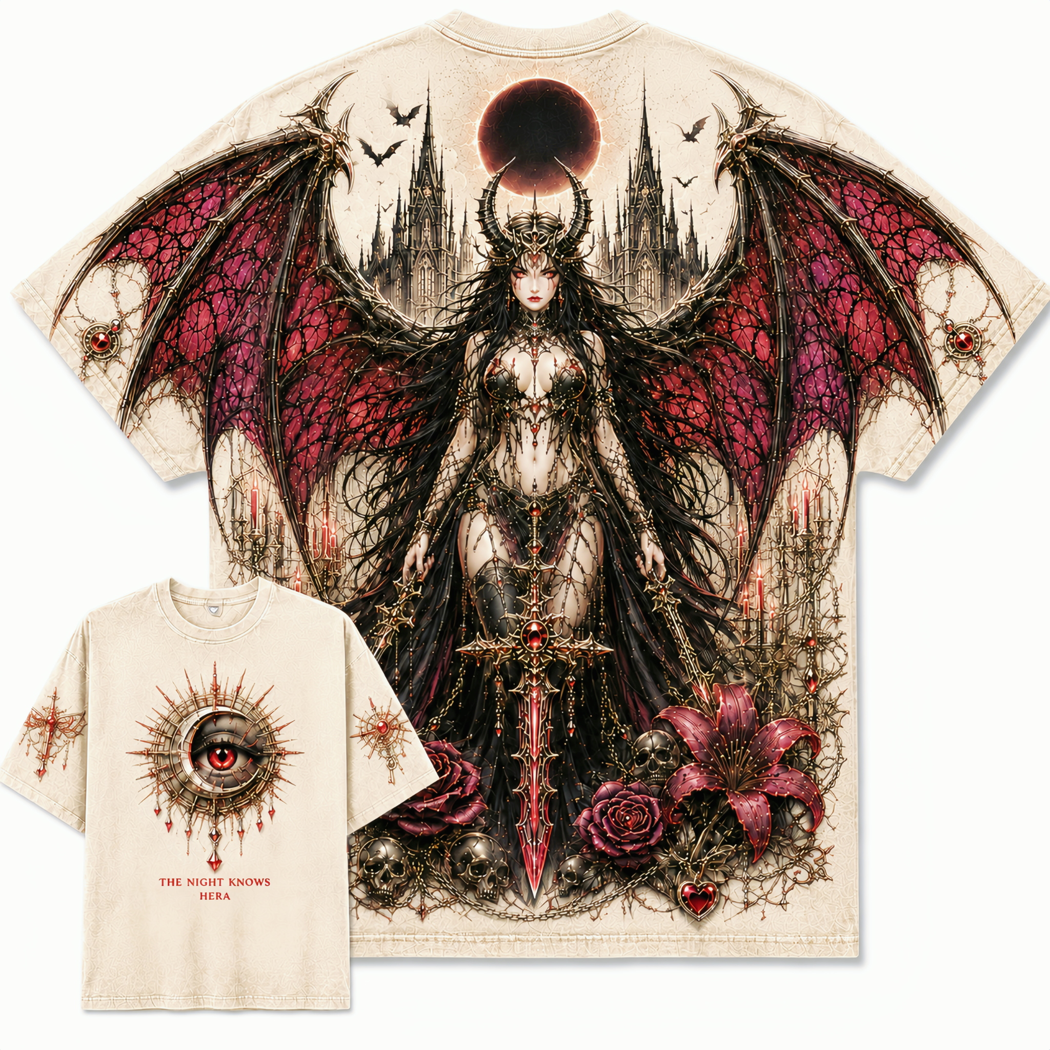Gothic Winged Witch Dark Moon T-Shirt