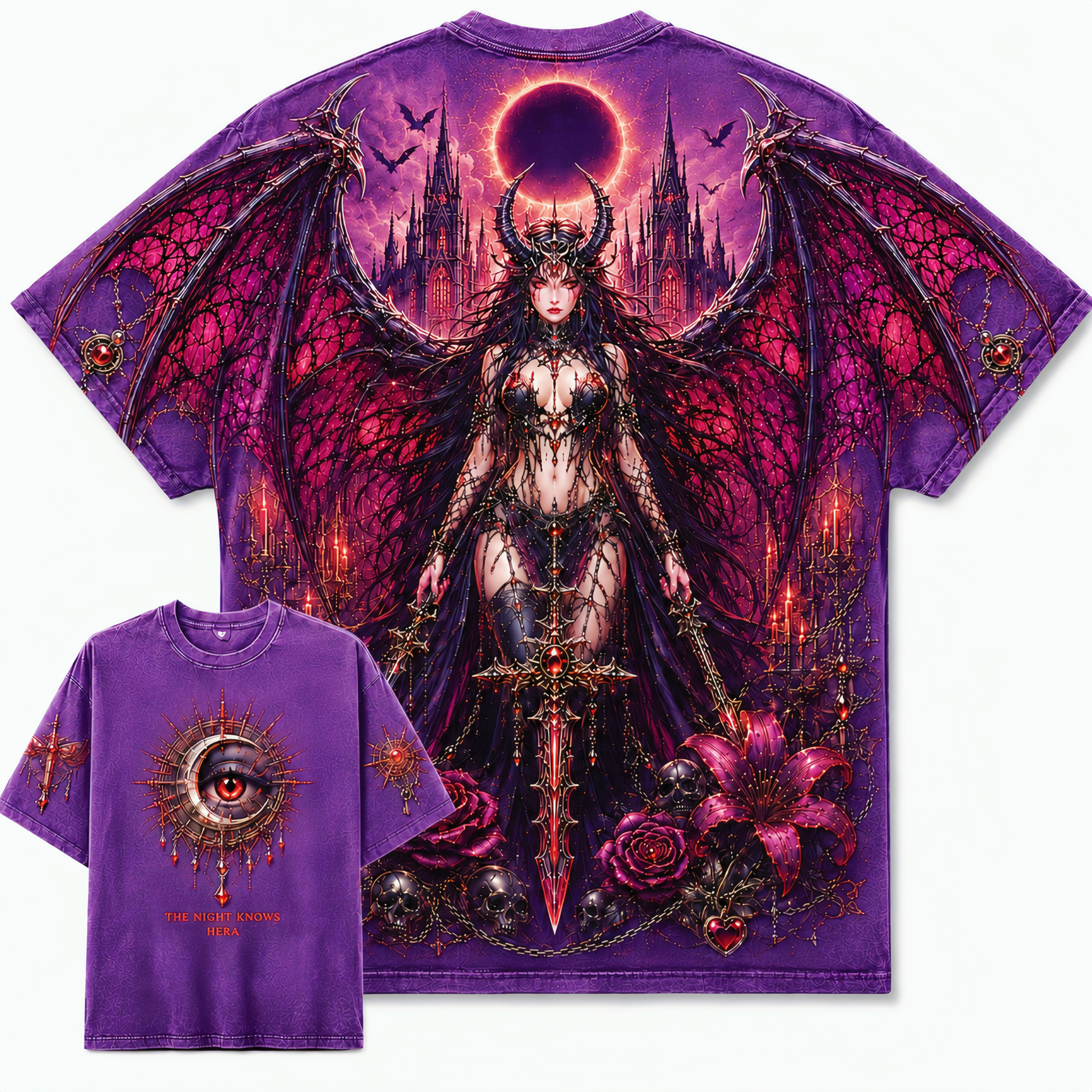 Gothic Winged Witch Dark Moon T-Shirt