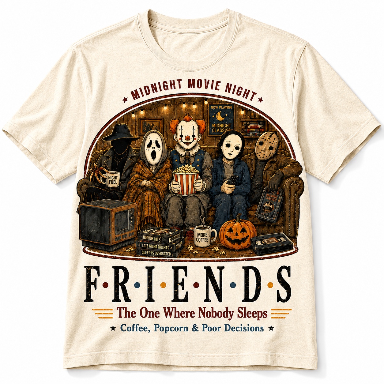 Midnight Movie Night Horror Friends Tee