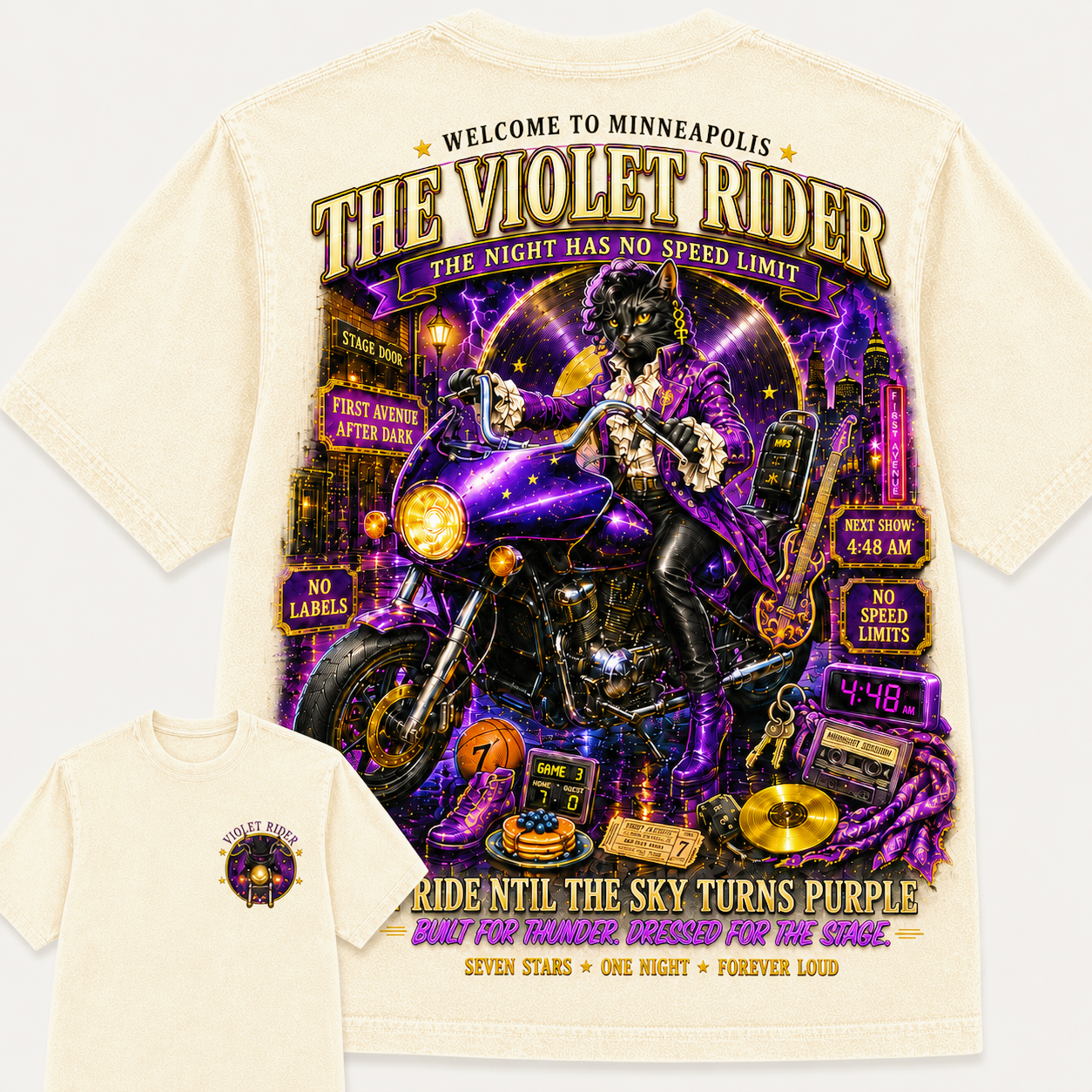 The Violet Rider Midnight Motorcycle T-Shirt