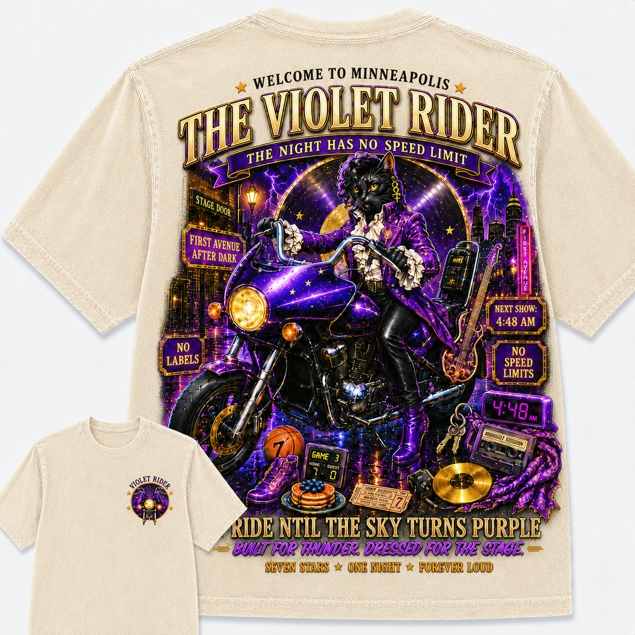 The Violet Rider Midnight Motorcycle T-Shirt