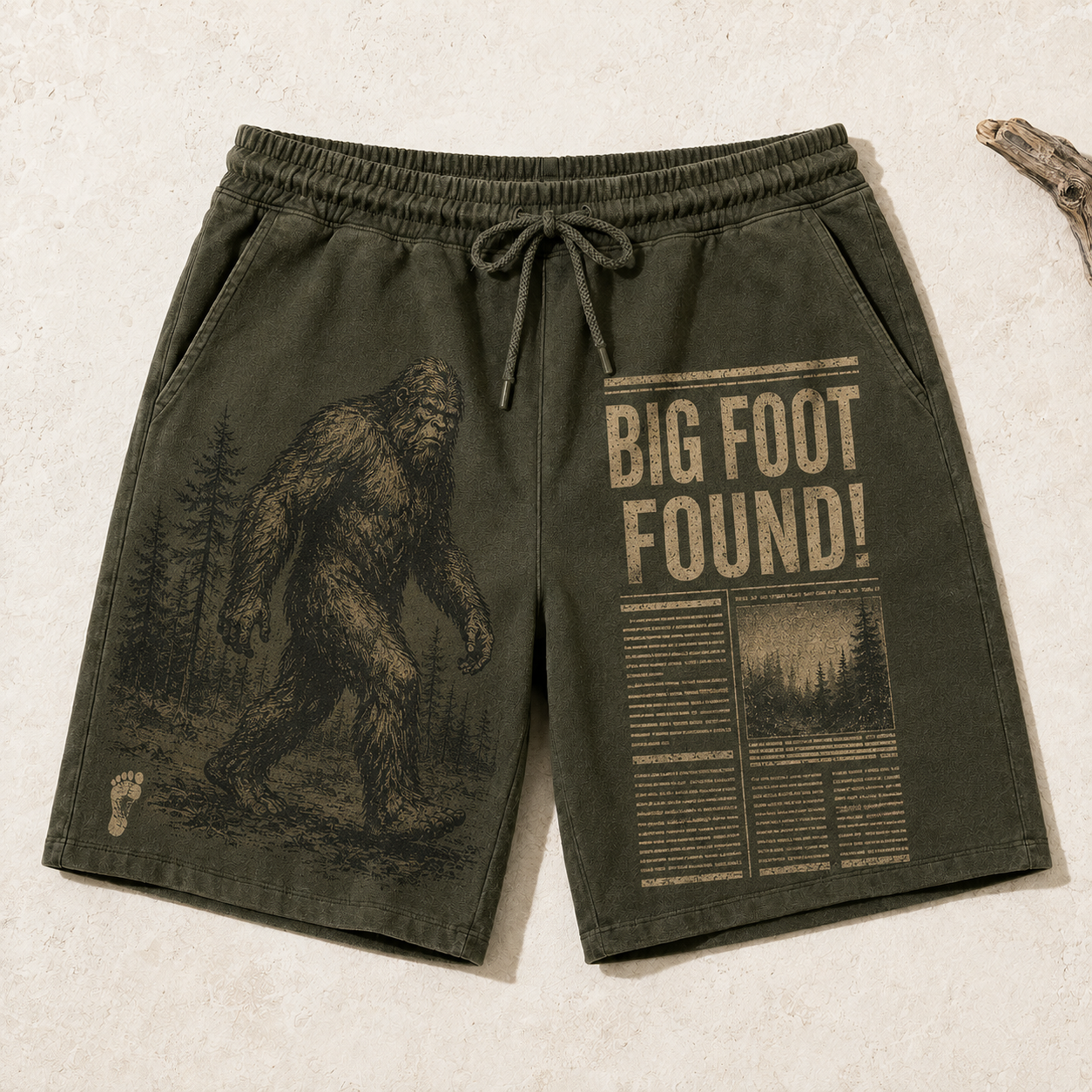 Big Foot Found! Vintage Newspaper Sasquatch Graphic Shorts