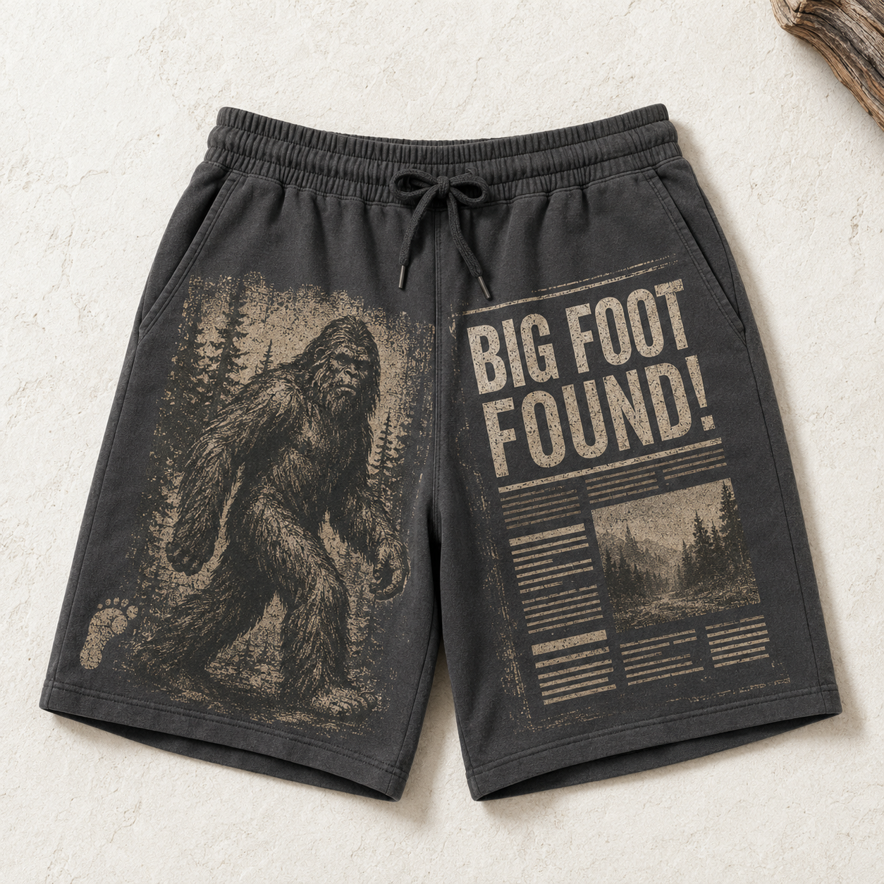 Big Foot Found! Vintage Newspaper Sasquatch Graphic Shorts