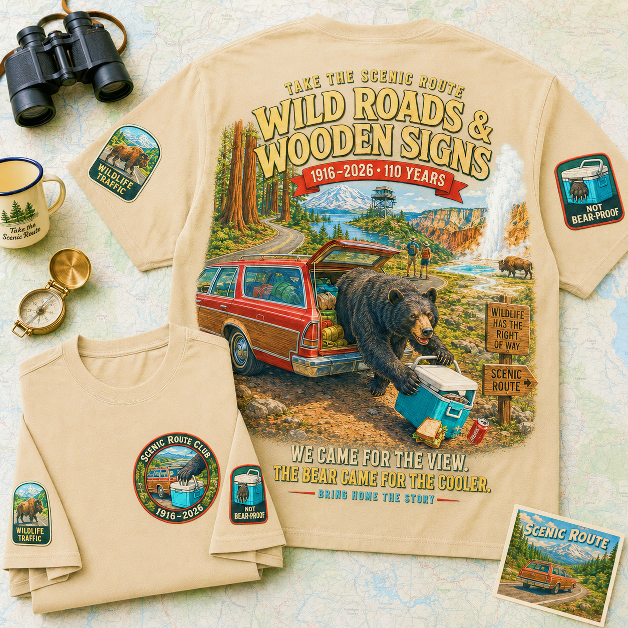 Wild Roads & Wooden Signs Bear Adventure T-Shirt