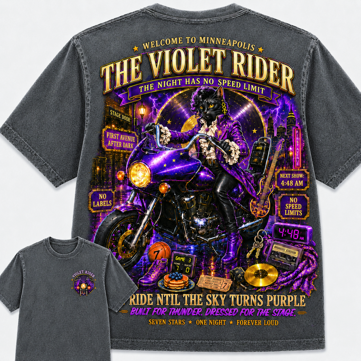 The Violet Rider Midnight Motorcycle T-Shirt