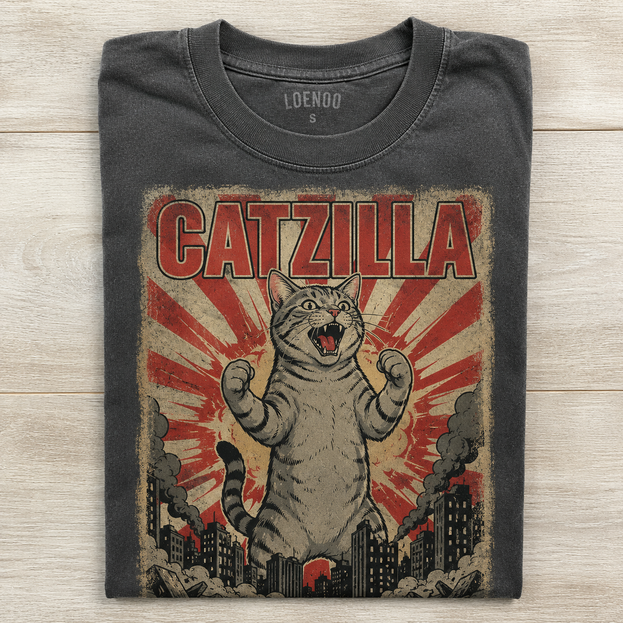🐱 CATZILLA – The Ultimate Feline Destruction Vintage Tee