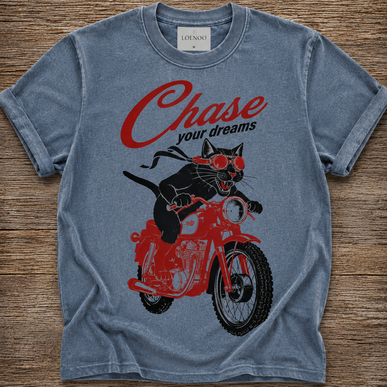 Chase Your Dreams – Vintage Biker Cat Tee