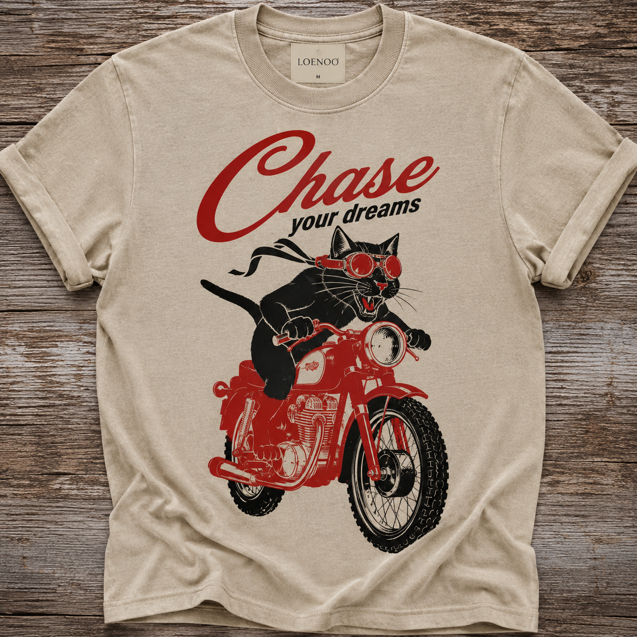 Chase Your Dreams – Vintage Biker Cat Tee