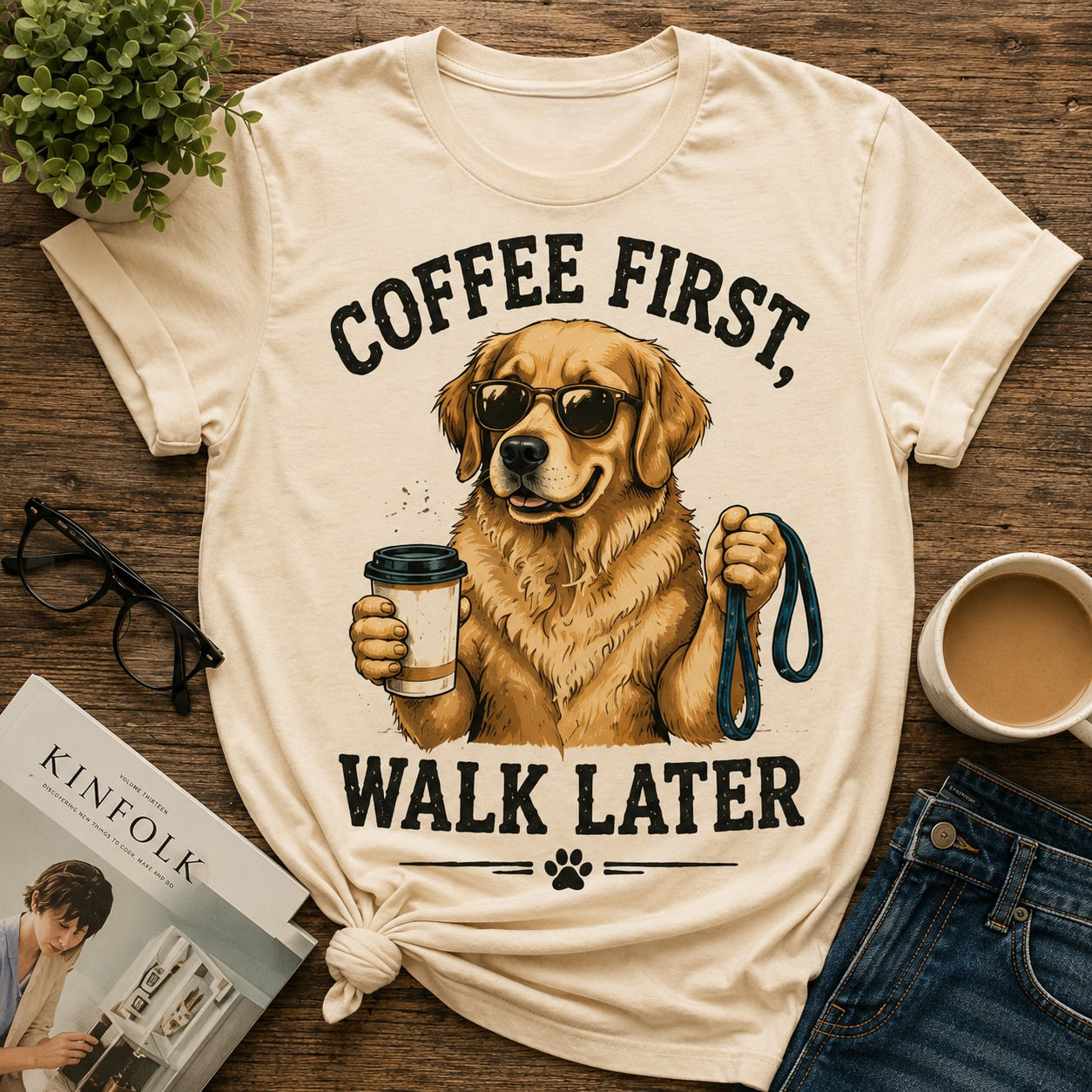 Coffee First Walk Later Dog T-Shirt☕🐶