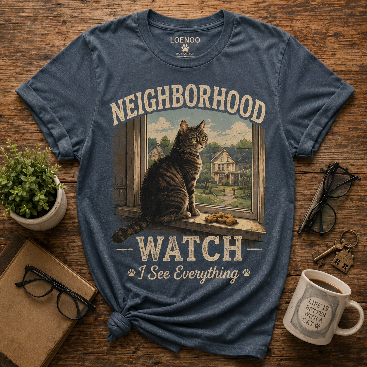 Neighborhood Watch Cat Graphic T-Shirt