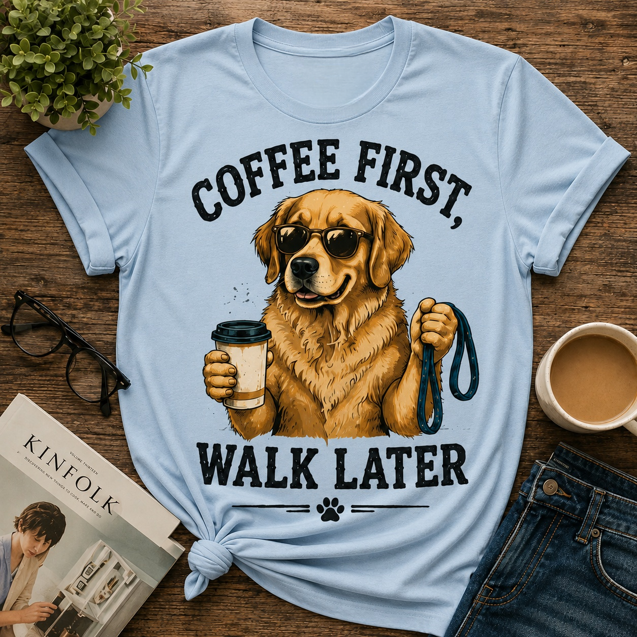 Coffee First Walk Later Dog T-Shirt☕🐶