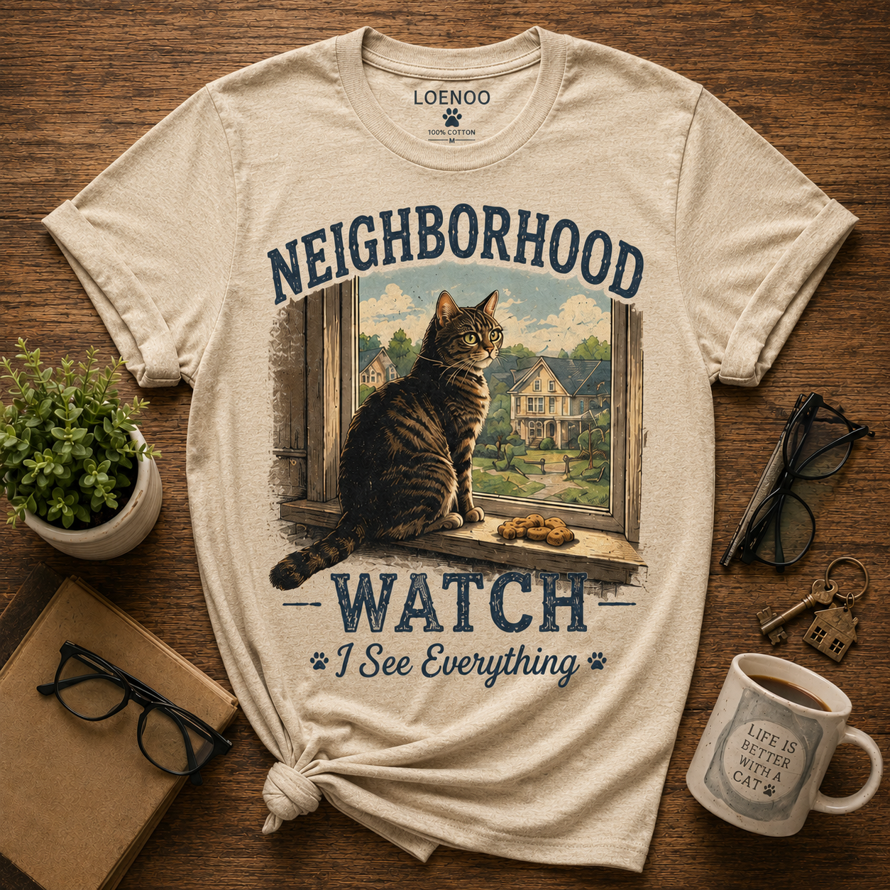 Neighborhood Watch Cat Graphic T-Shirt