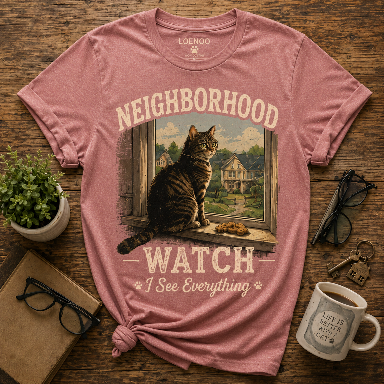 Neighborhood Watch Cat Graphic T-Shirt