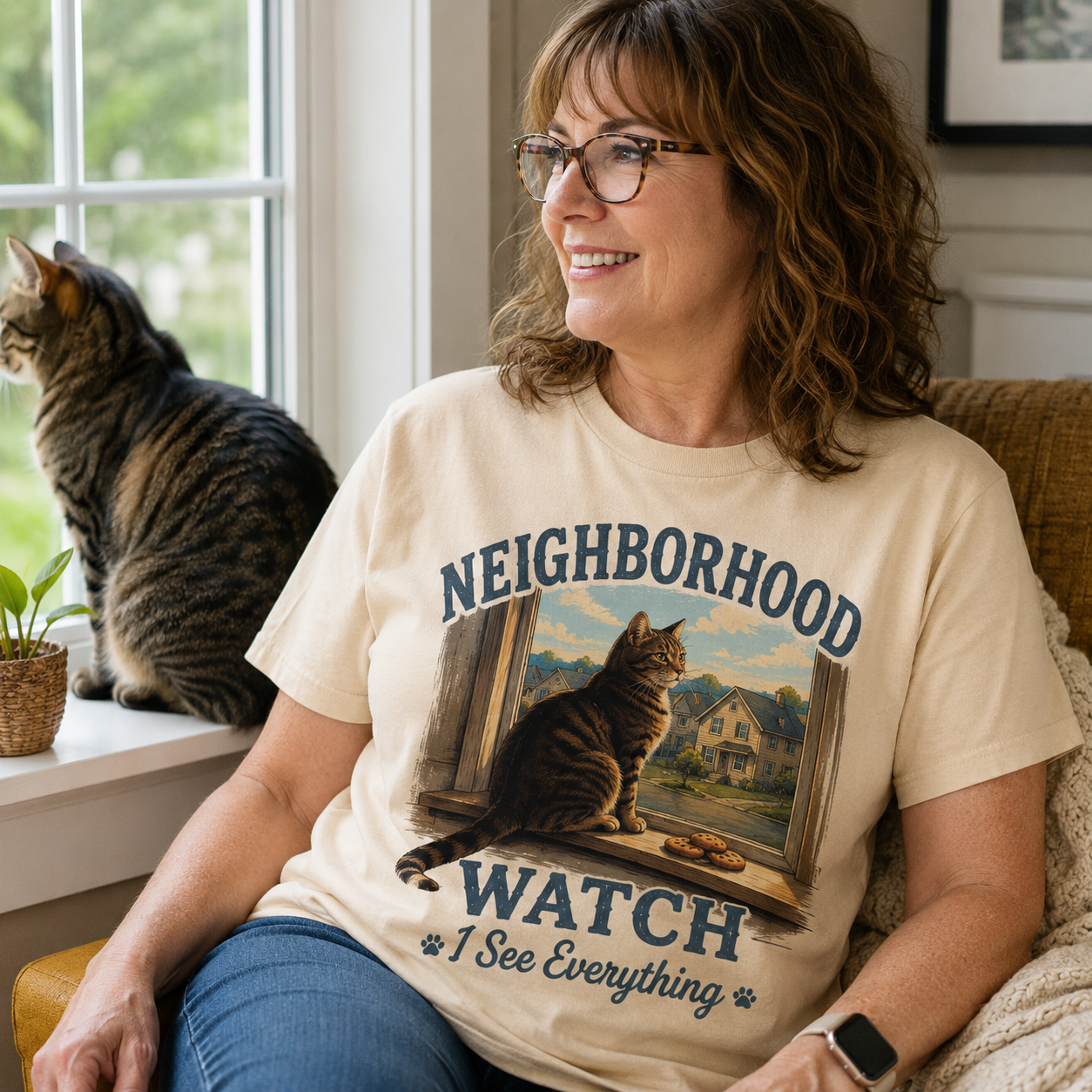 Neighborhood Watch Cat Graphic T-Shirt