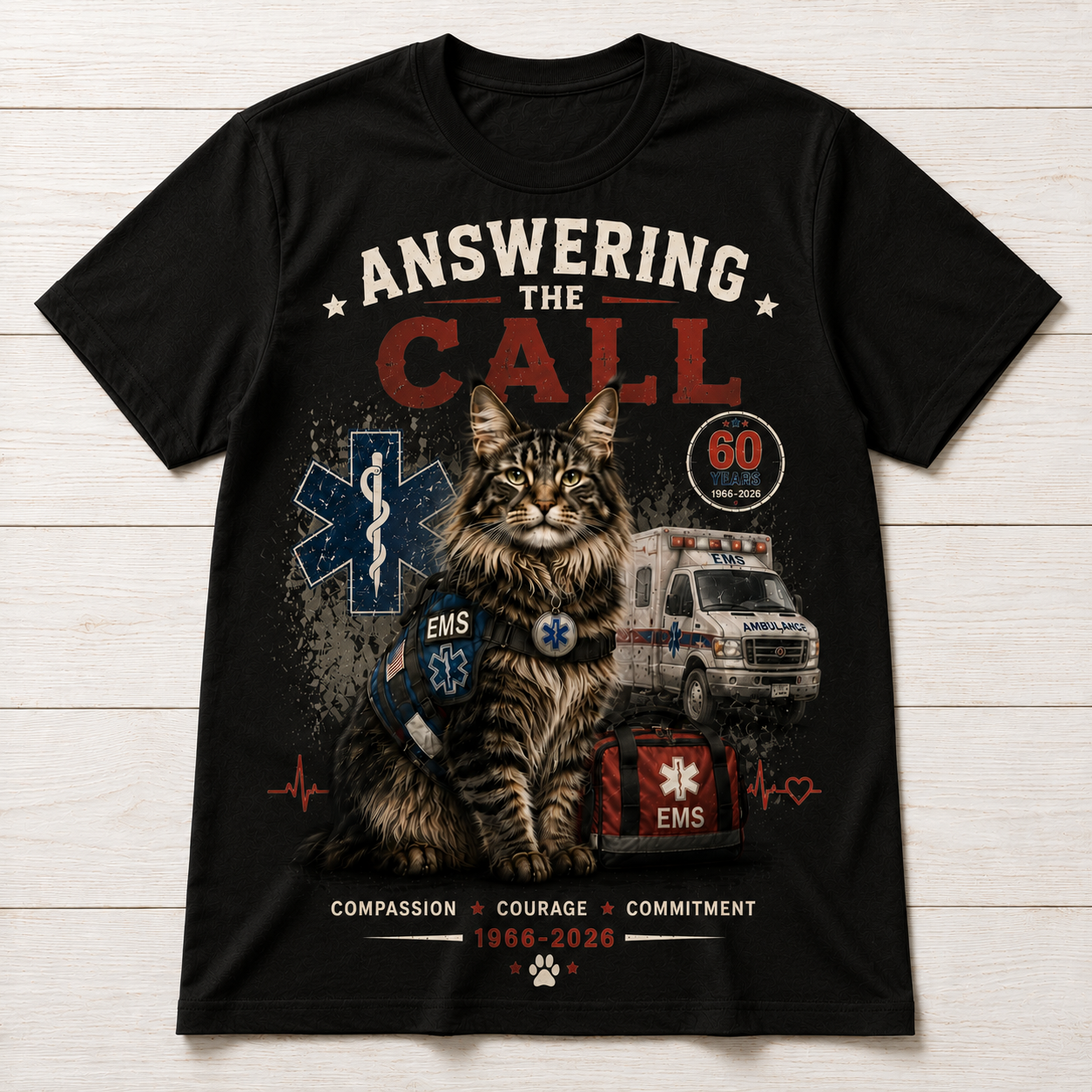 60 Years EMS Rescue Cat Tee
