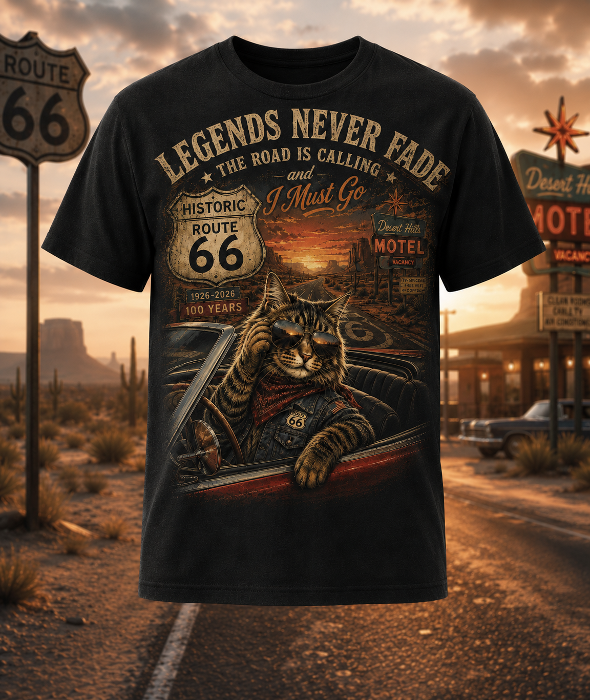 Route 66 Road Trip Cat T-Shirt