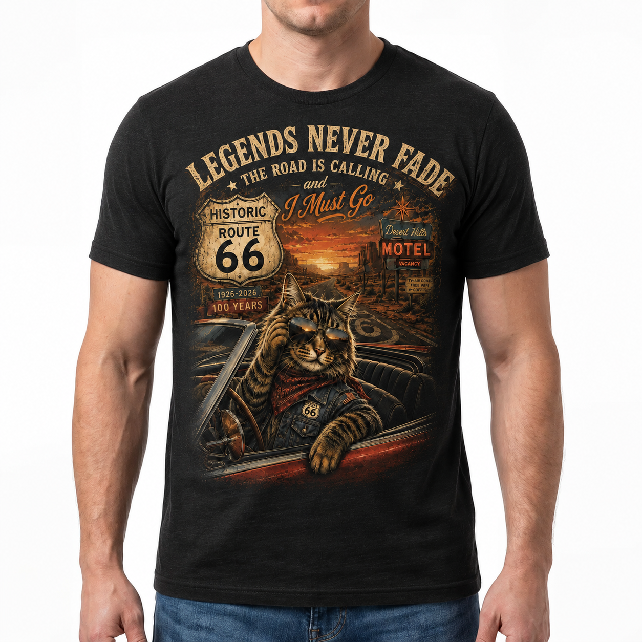 Route 66 Road Trip Cat T-Shirt
