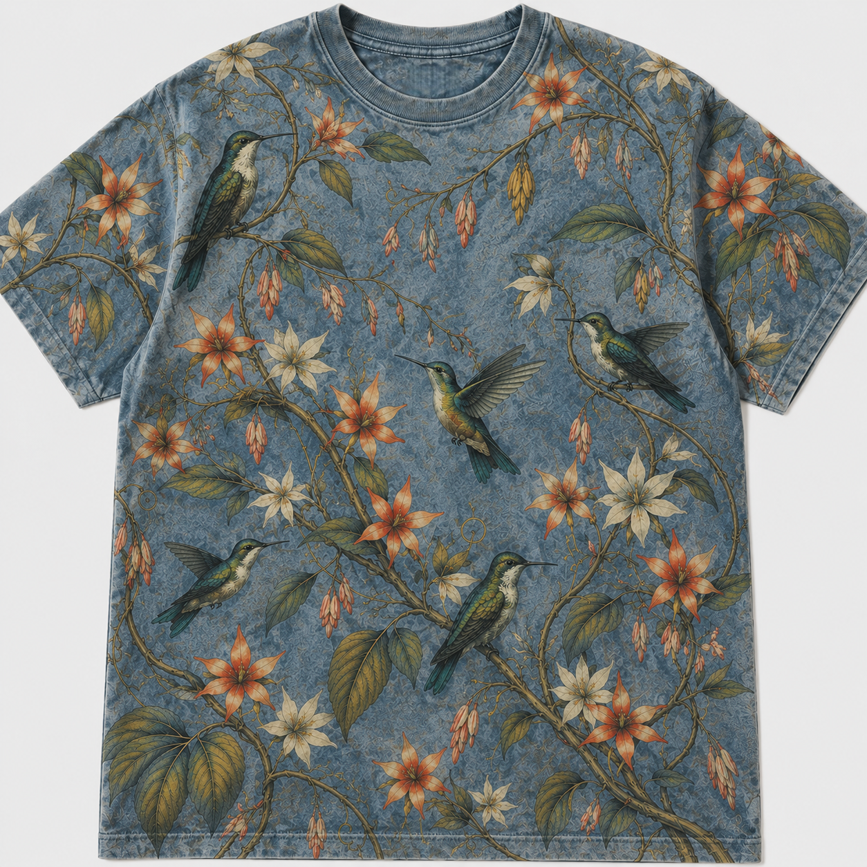 Vintage Hummingbird & Bloom Botanical All-Over Print T-Shirt