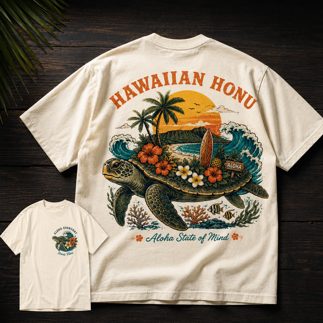 Hawaiian Honu Aloha State of Mind Vintage Sea Turtle Graphic T-Shirt
