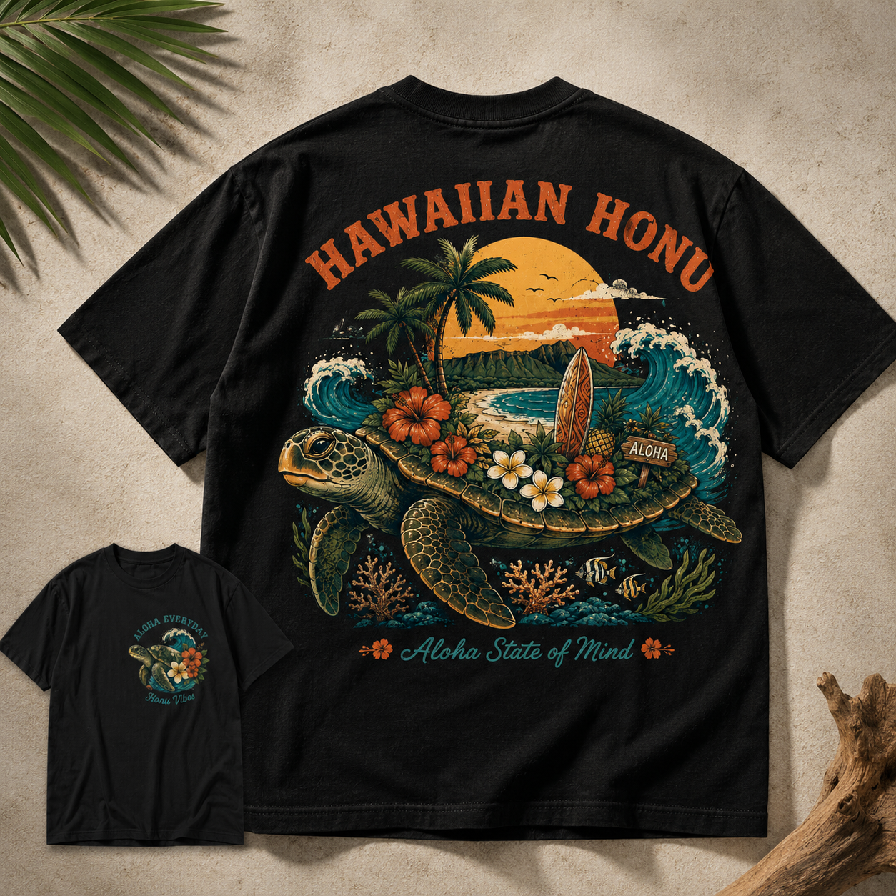 Hawaiian Honu Aloha State of Mind Vintage Sea Turtle Graphic T-Shirt
