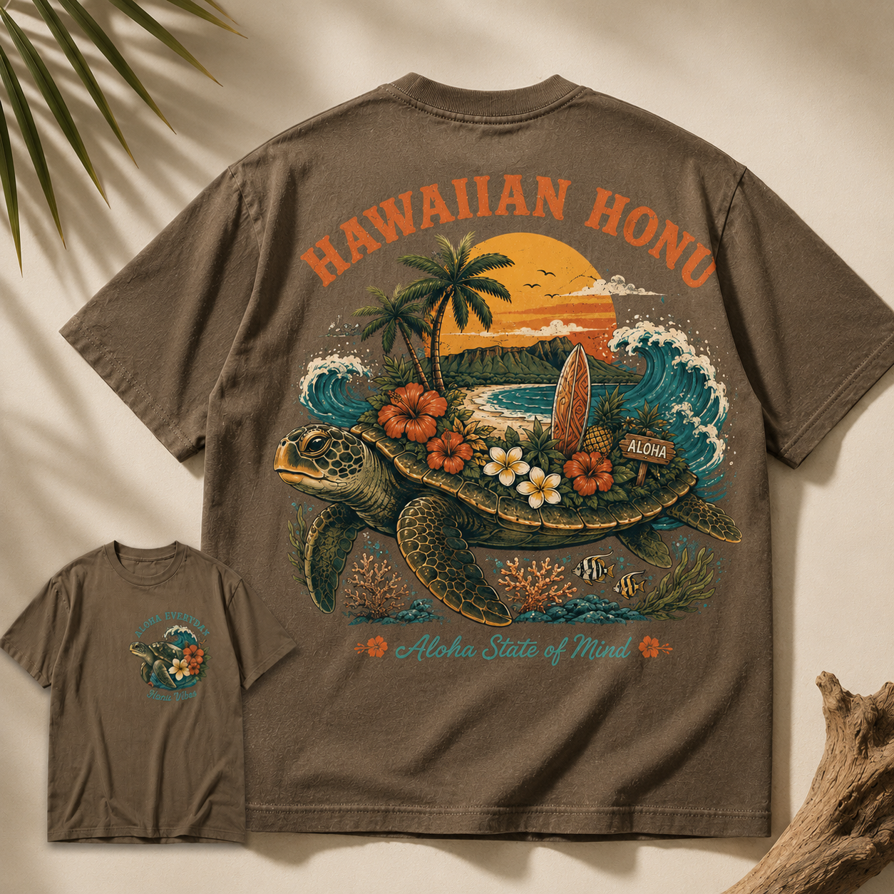 Hawaiian Honu Aloha State of Mind Vintage Sea Turtle Graphic T-Shirt